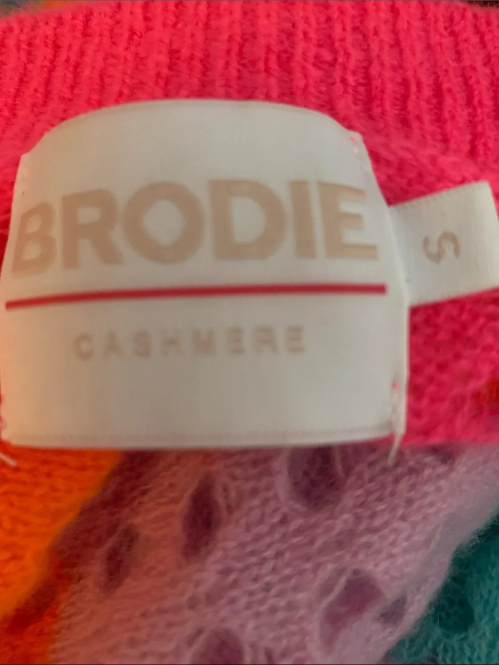 Brodie Cashmere Rainbow Stripe pointelle V Neck Sweater - Picture 6 of 8